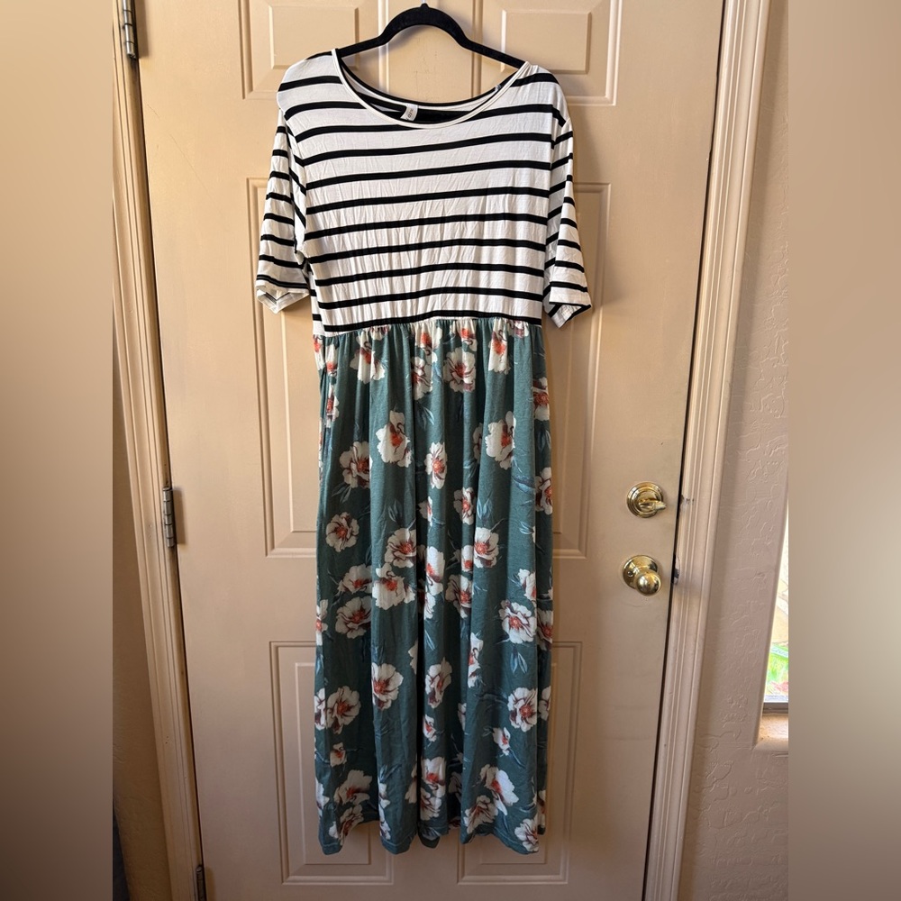 Tickled Teal Black and White Striped Top